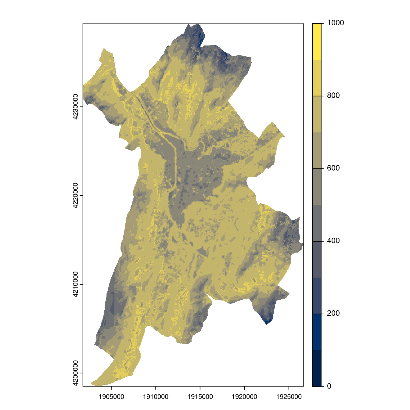 Projection des distributions potentielles contemporaine et futures jusqu'à l'horizon 2100 sous le scénario SSP5-8.5 (modèle d'ensemble, GCM IPSL).