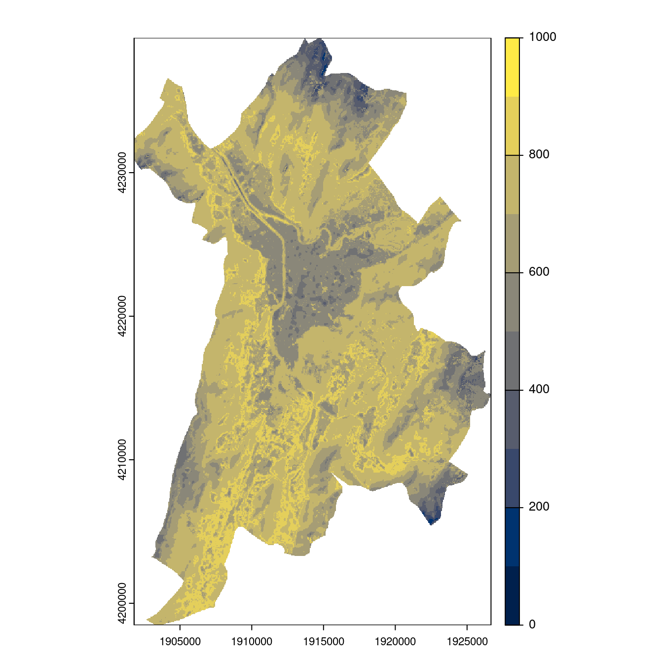 Projection des distributions potentielles contemporaine et futures jusqu'à l'horizon 2100 sous le scénario SSP5-8.5 (modèle d'ensemble, GCM IPSL).