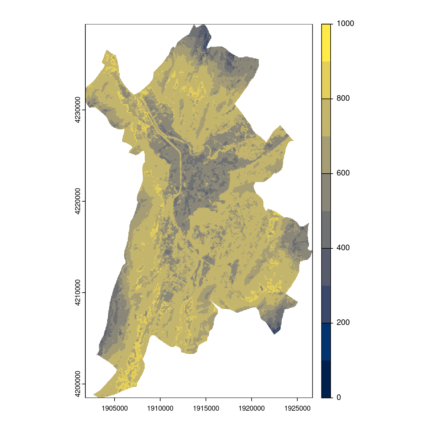 Projection des distributions potentielles contemporaine et futures jusqu'à l'horizon 2100 sous le scénario SSP5-8.5 (modèle d'ensemble, GCM IPSL).