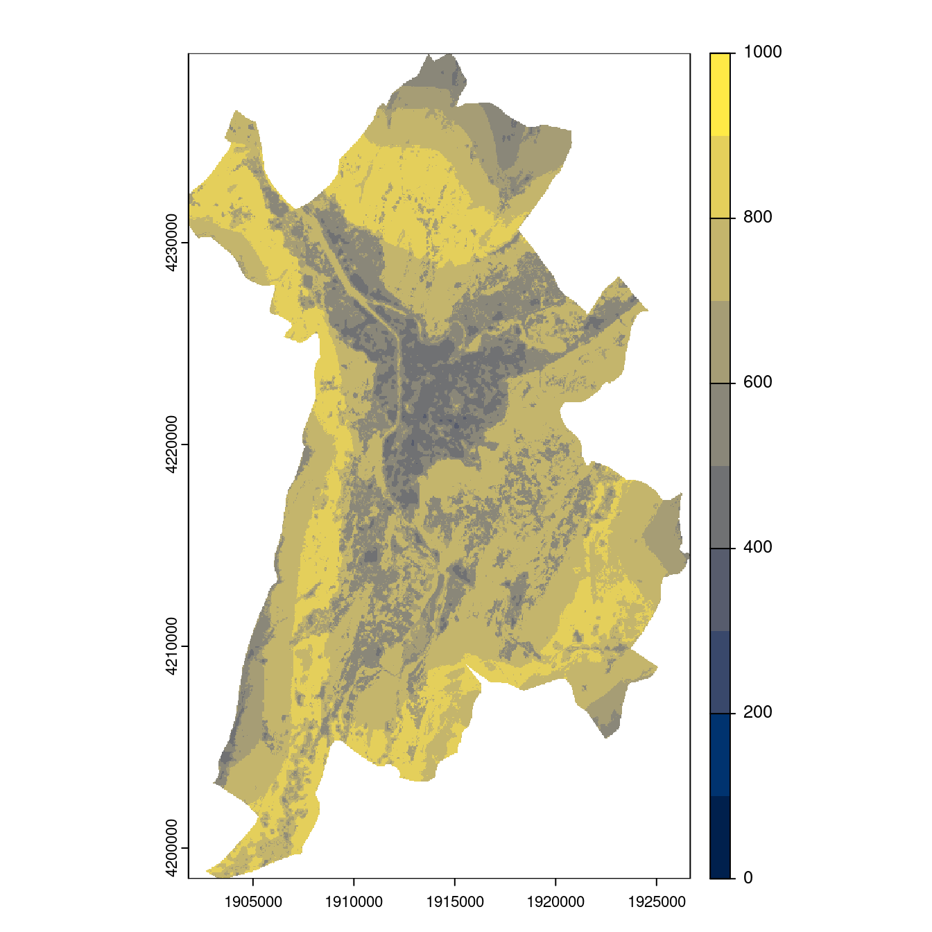 Projection des distributions potentielles contemporaine et futures jusqu'à l'horizon 2100 sous le scénario SSP5-8.5 (modèle d'ensemble, GCM IPSL).