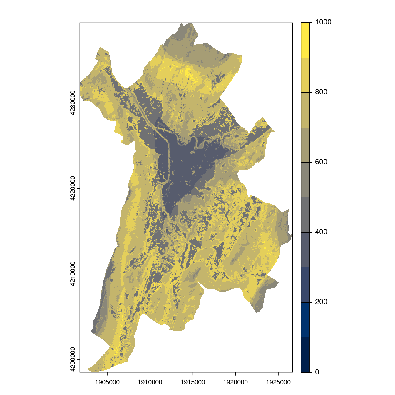 Projection des distributions potentielles contemporaine et futures jusqu'à l'horizon 2100 sous le scénario SSP5-8.5 (modèle d'ensemble, GCM IPSL).