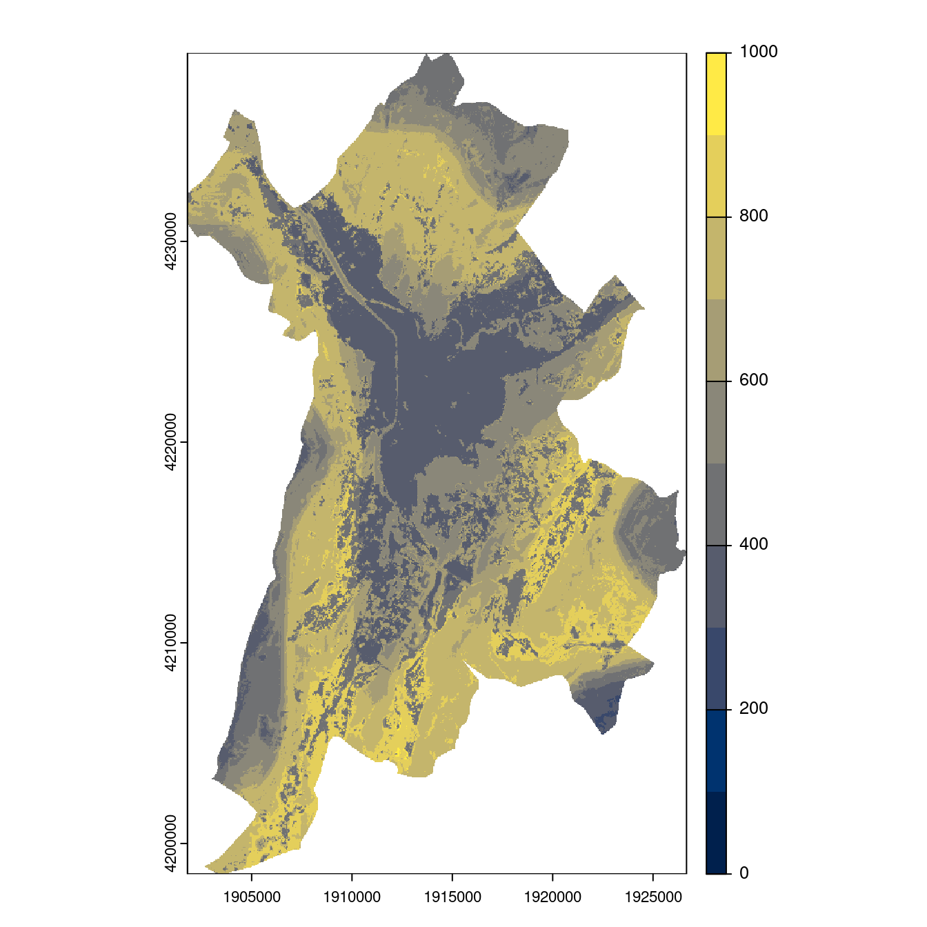 Projection des distributions potentielles contemporaine et futures jusqu'à l'horizon 2100 sous le scénario SSP5-8.5 (modèle d'ensemble, GCM IPSL).