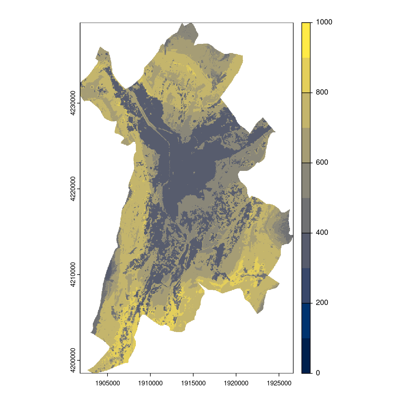 Projection des distributions potentielles contemporaine et futures jusqu'à l'horizon 2100 sous le scénario SSP5-8.5 (modèle d'ensemble, GCM IPSL).