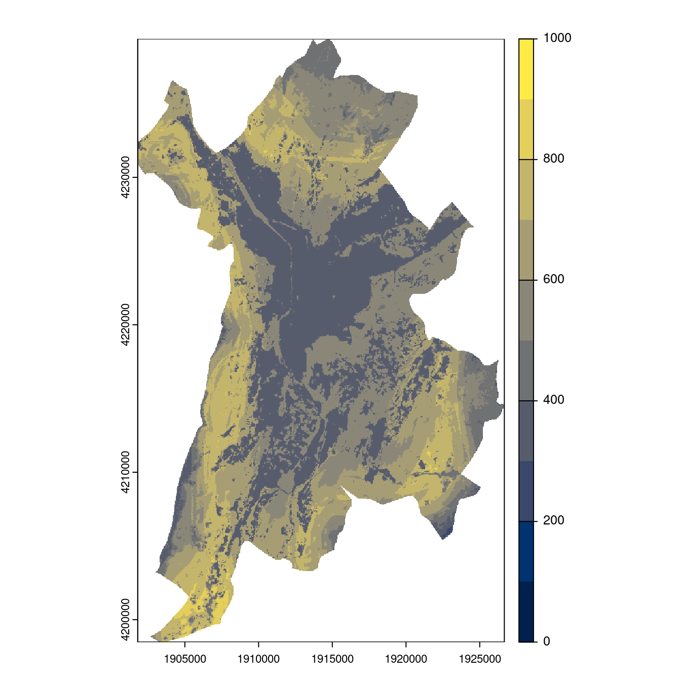 Projection des distributions potentielles contemporaine et futures jusqu'à l'horizon 2100 sous le scénario SSP5-8.5 (modèle d'ensemble, GCM IPSL).