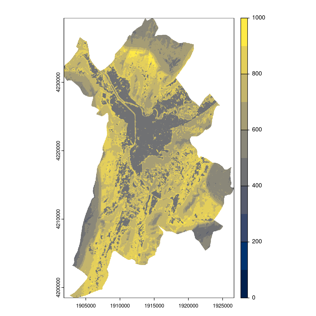 Projection des distributions potentielles contemporaine et futures jusqu'à l'horizon 2100 sous le scénario SSP5-8.5 (modèle d'ensemble, GCM IPSL).