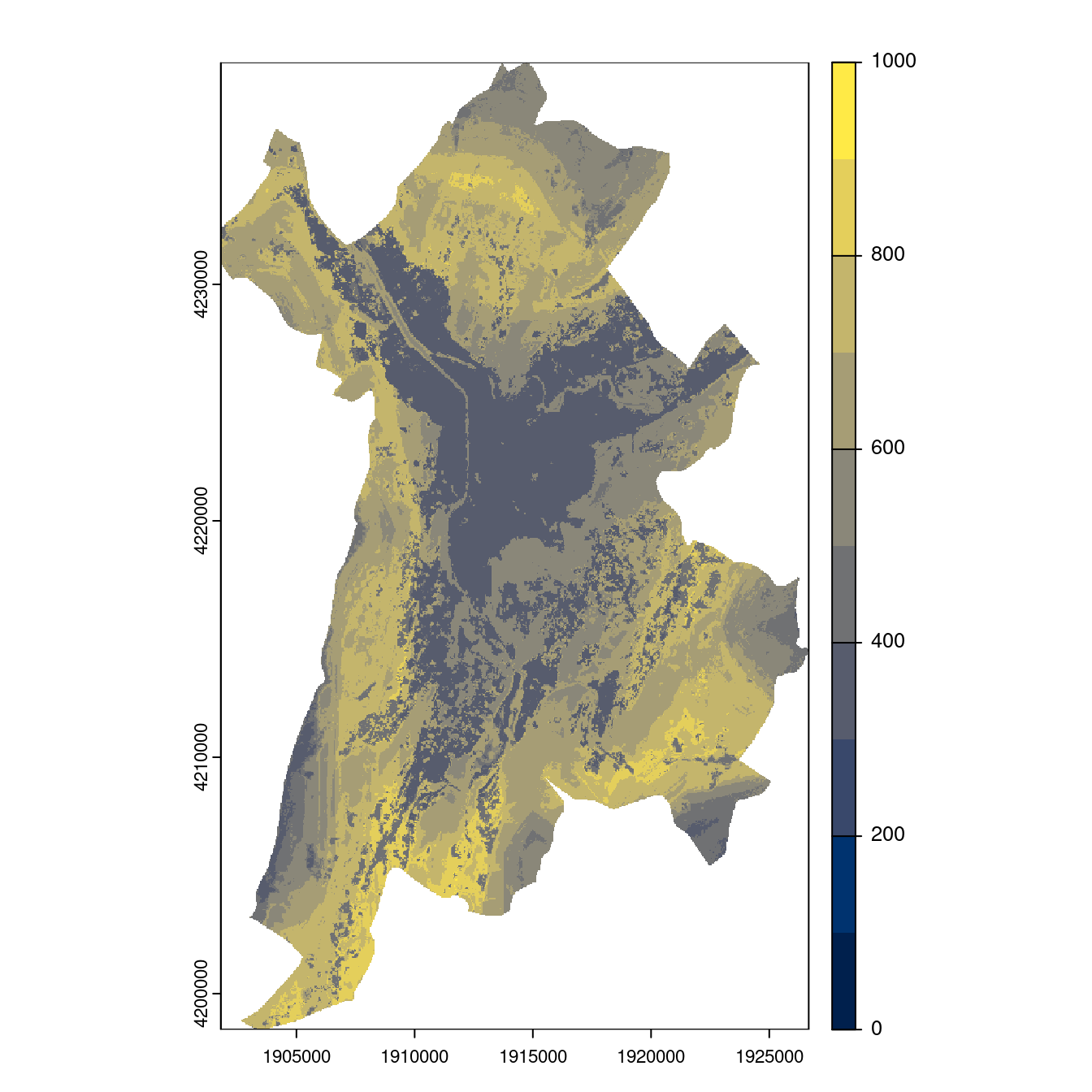 Projection des distributions potentielles contemporaine et futures jusqu'à l'horizon 2100 sous le scénario SSP5-8.5 (modèle d'ensemble, GCM IPSL).