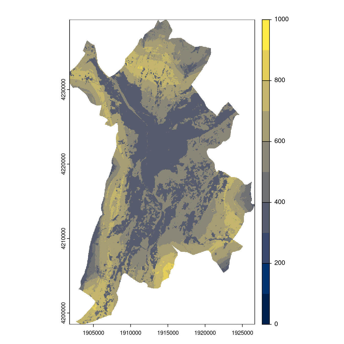 Projection des distributions potentielles contemporaine et futures jusqu'à l'horizon 2100 sous le scénario SSP5-8.5 (modèle d'ensemble, GCM IPSL).