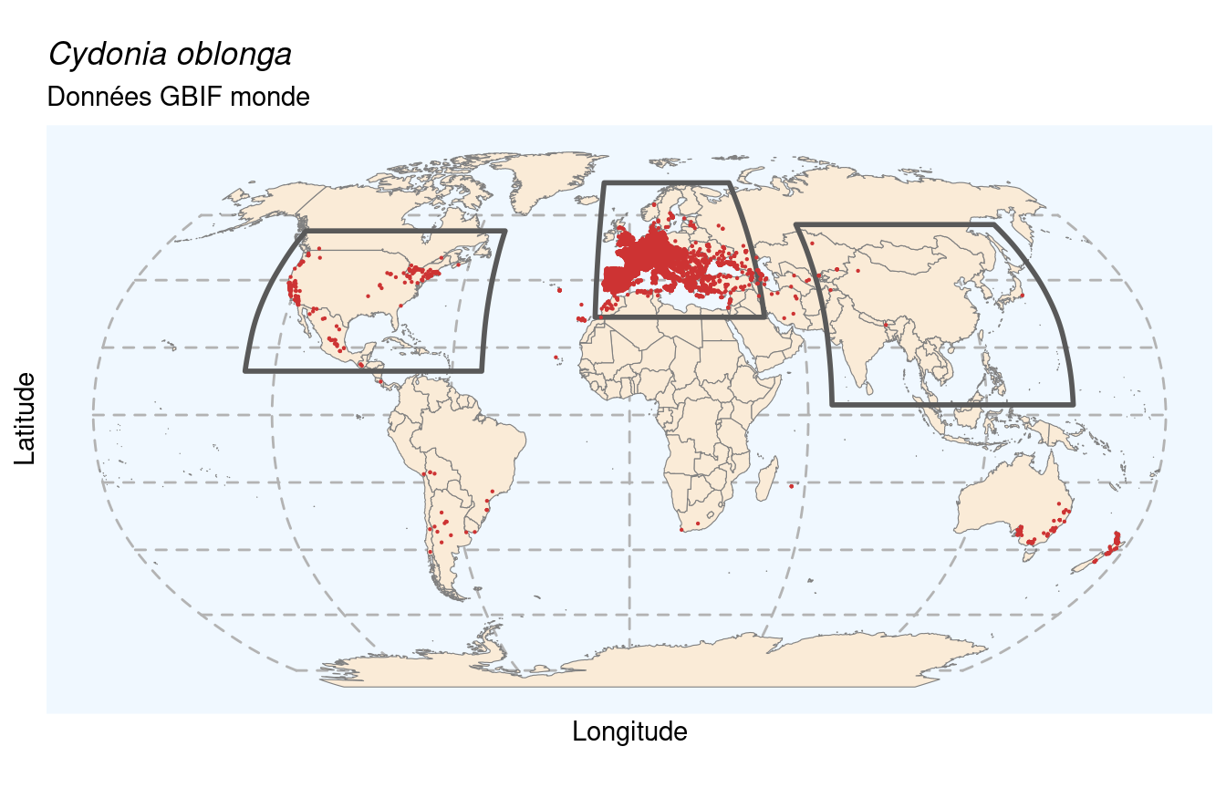 Occurrences de Cydonia oblonga dans le monde.