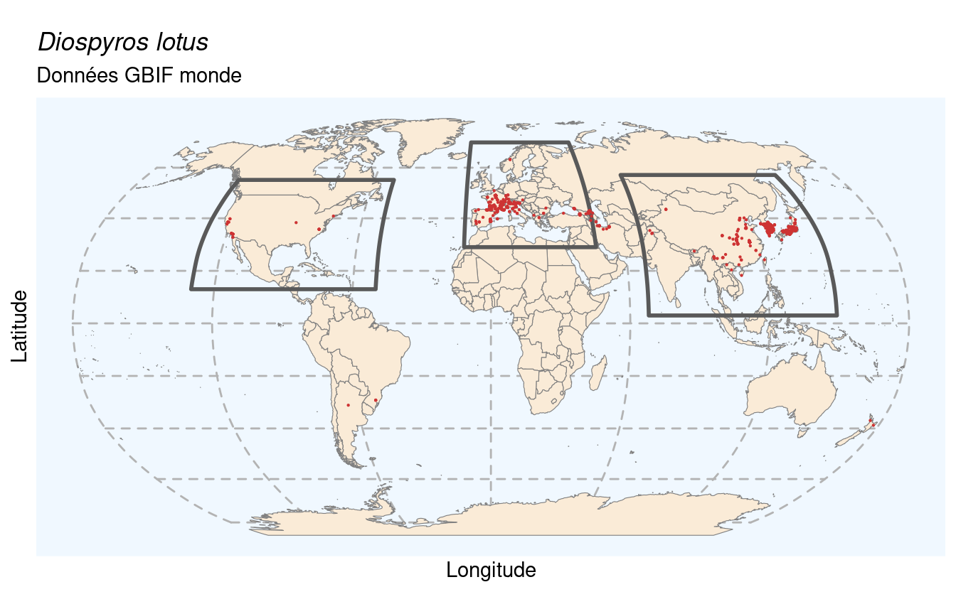 Occurrences de Diospyros lotus dans le monde.