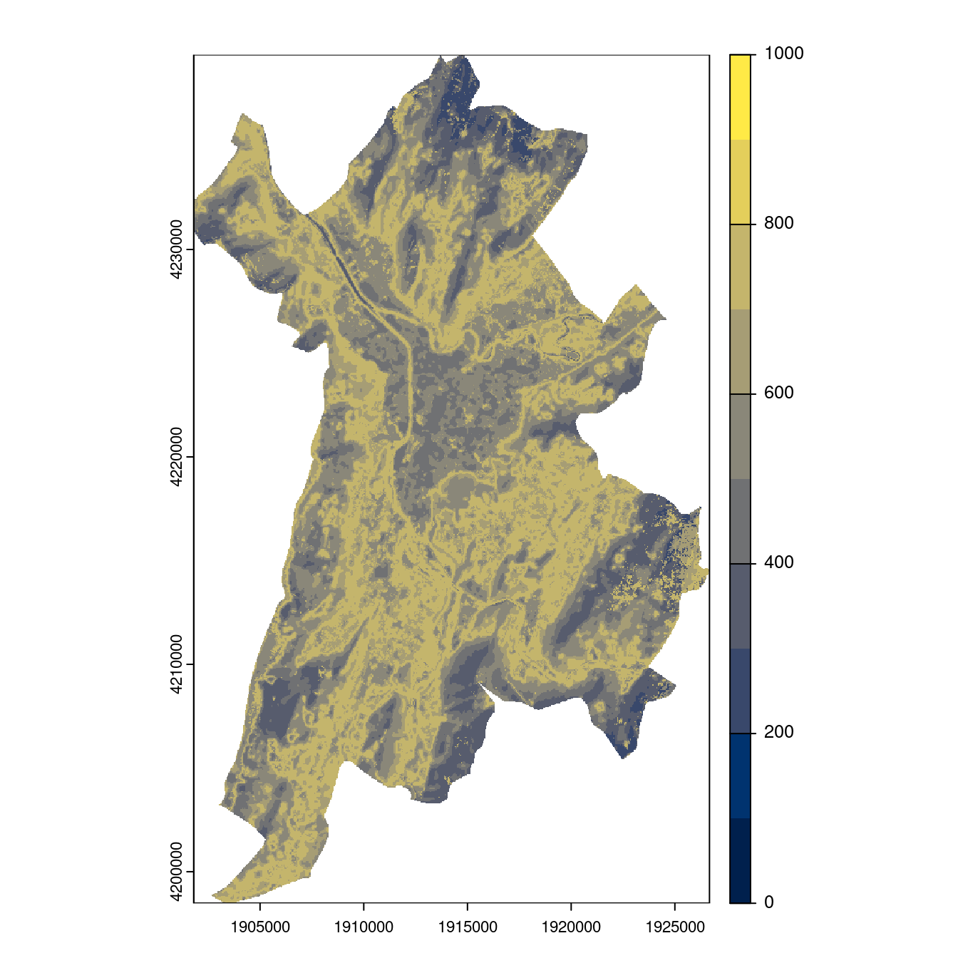 Projection des distributions potentielles contemporaine et futures jusqu'à l'horizon 2100 sous le scénario SSP5-8.5 (modèle d'ensemble, GCM IPSL).