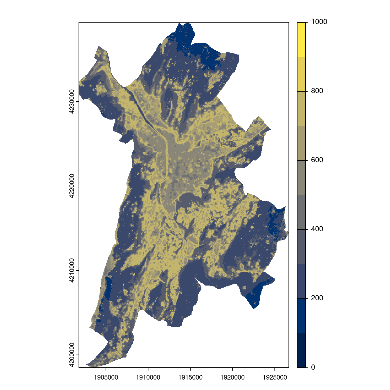 Projection des distributions potentielles contemporaine et futures jusqu'à l'horizon 2100 sous le scénario SSP5-8.5 (modèle d'ensemble, GCM IPSL).