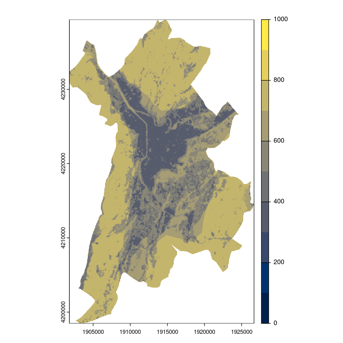 Projection des distributions potentielles contemporaine et futures jusqu'à l'horizon 2100 sous le scénario SSP5-8.5 (modèle d'ensemble, GCM IPSL).