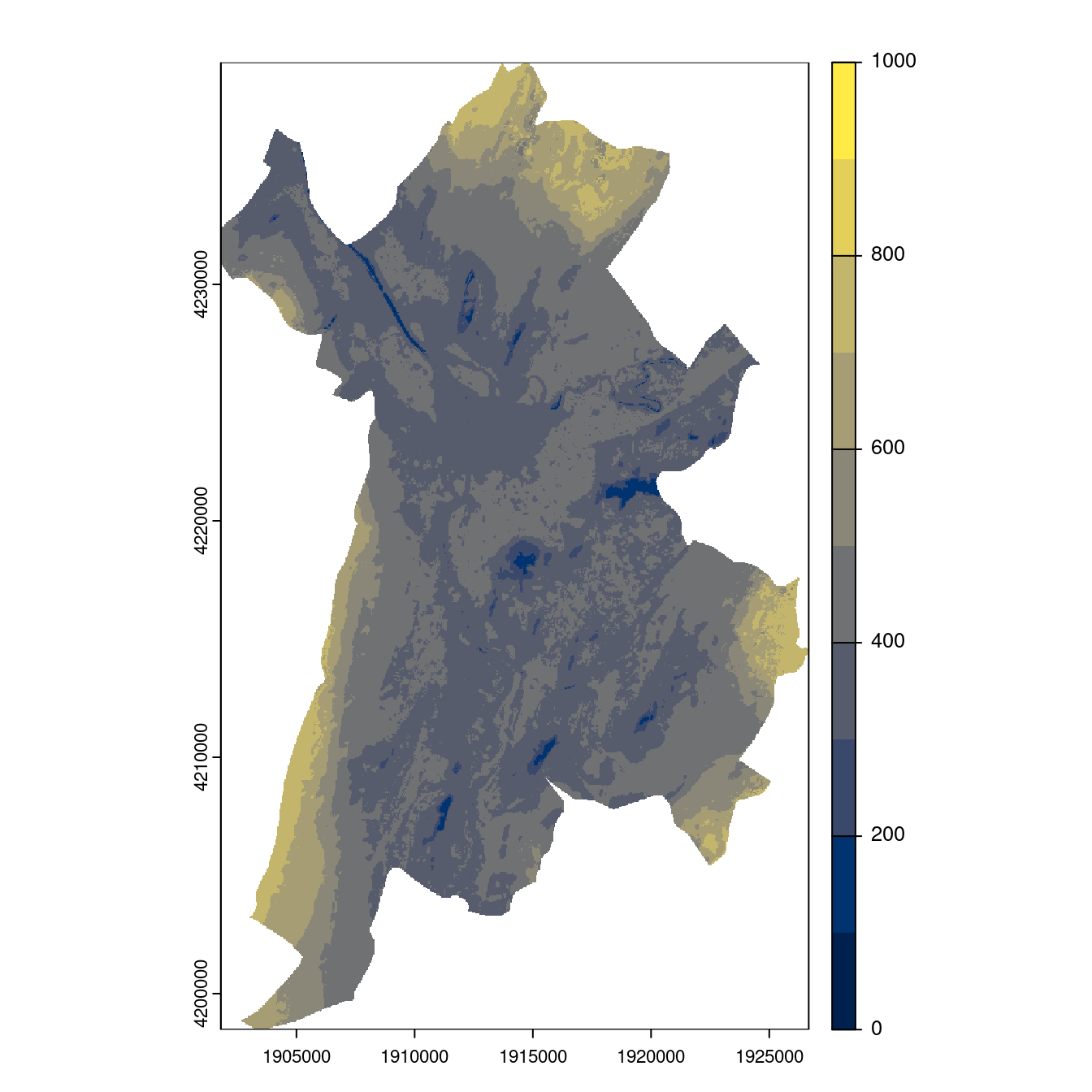 Projection des distributions potentielles contemporaine et futures jusqu'à l'horizon 2100 sous le scénario SSP5-8.5 (modèle d'ensemble, GCM IPSL).