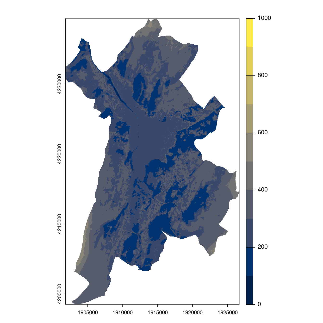 Projection des distributions potentielles contemporaine et futures jusqu'à l'horizon 2100 sous le scénario SSP5-8.5 (modèle d'ensemble, GCM IPSL).