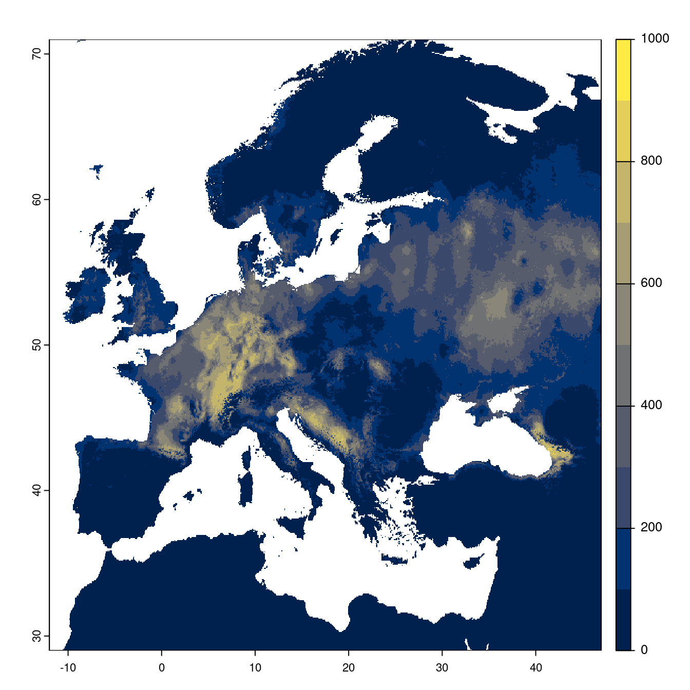 Projection des distributions potentielles futures jusqu'à l'horizon 2100 sous le scénario SSP5-8.5 (modèle d'ensemble).