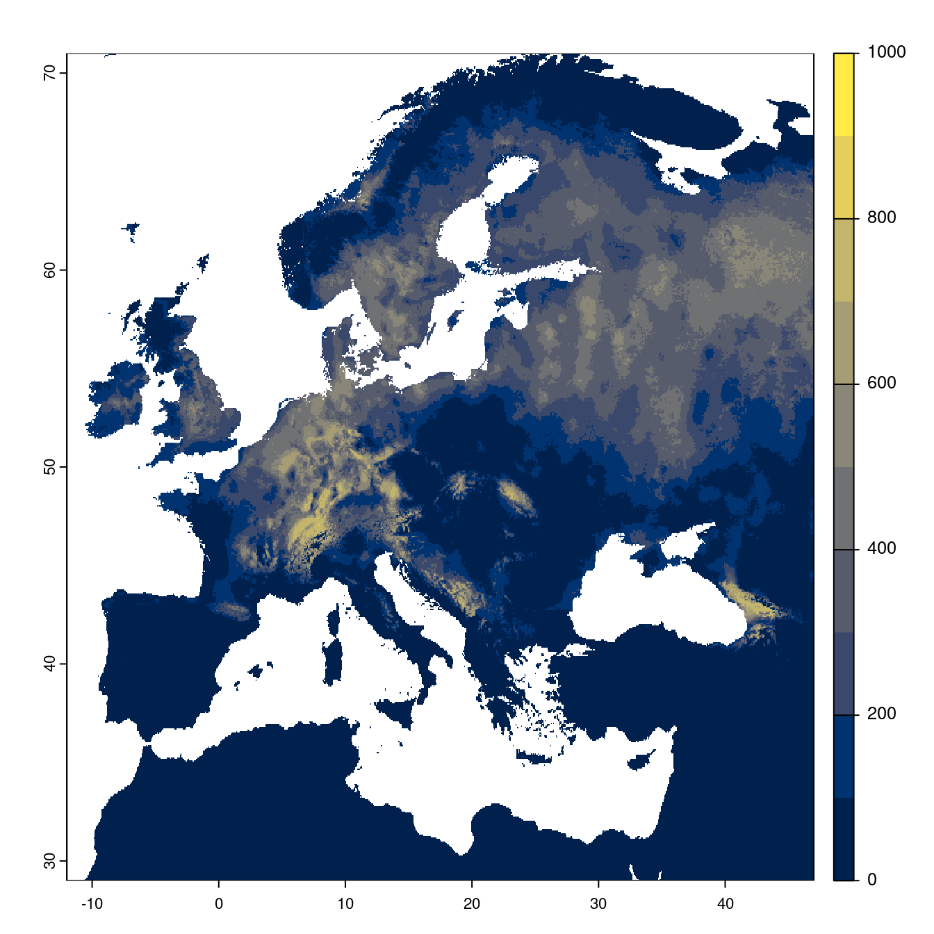 Projection des distributions potentielles futures jusqu'à l'horizon 2100 sous le scénario SSP5-8.5 (modèle d'ensemble).
