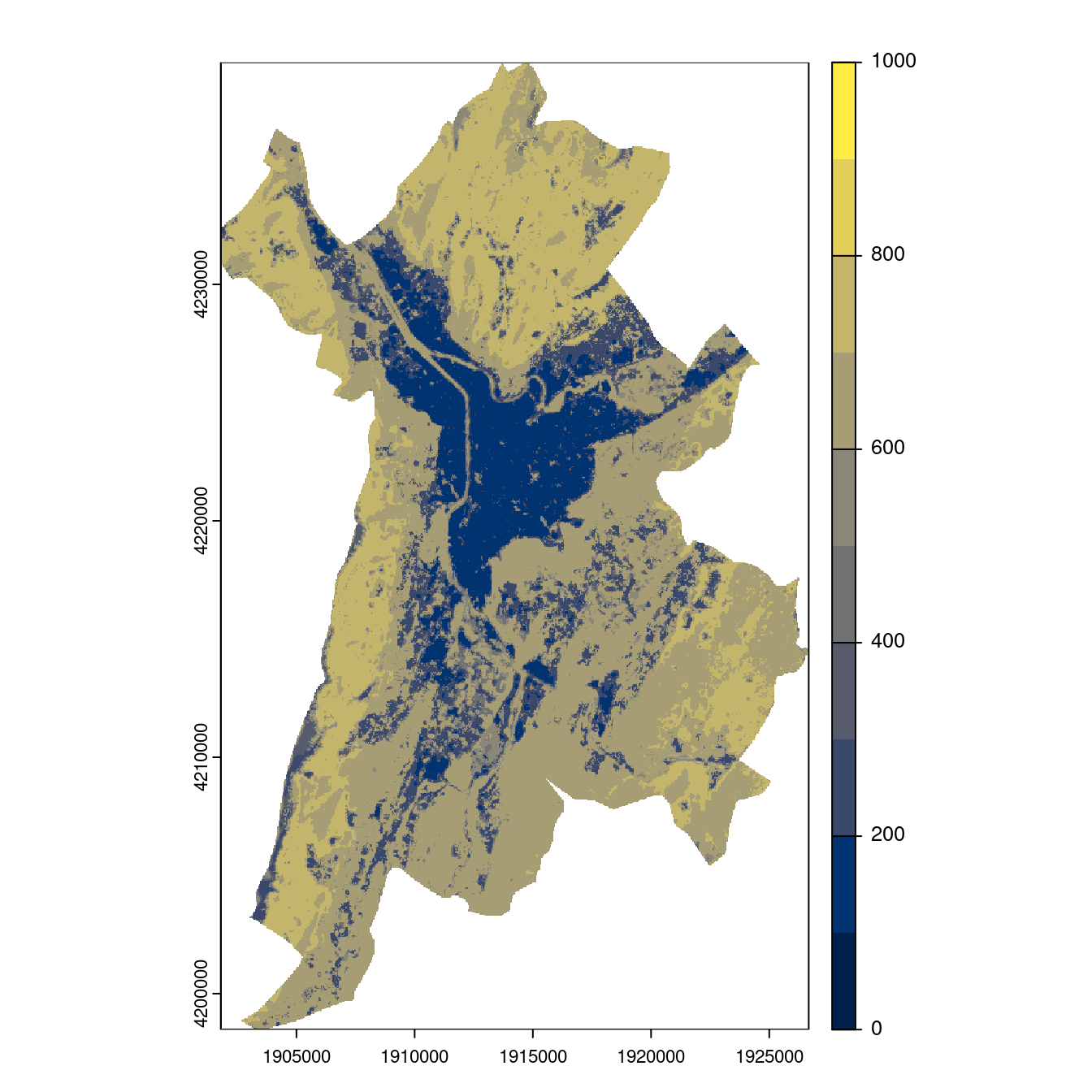 Projection des distributions potentielles contemporaine et futures jusqu'à l'horizon 2100 sous le scénario SSP5-8.5 (modèle d'ensemble, GCM IPSL).