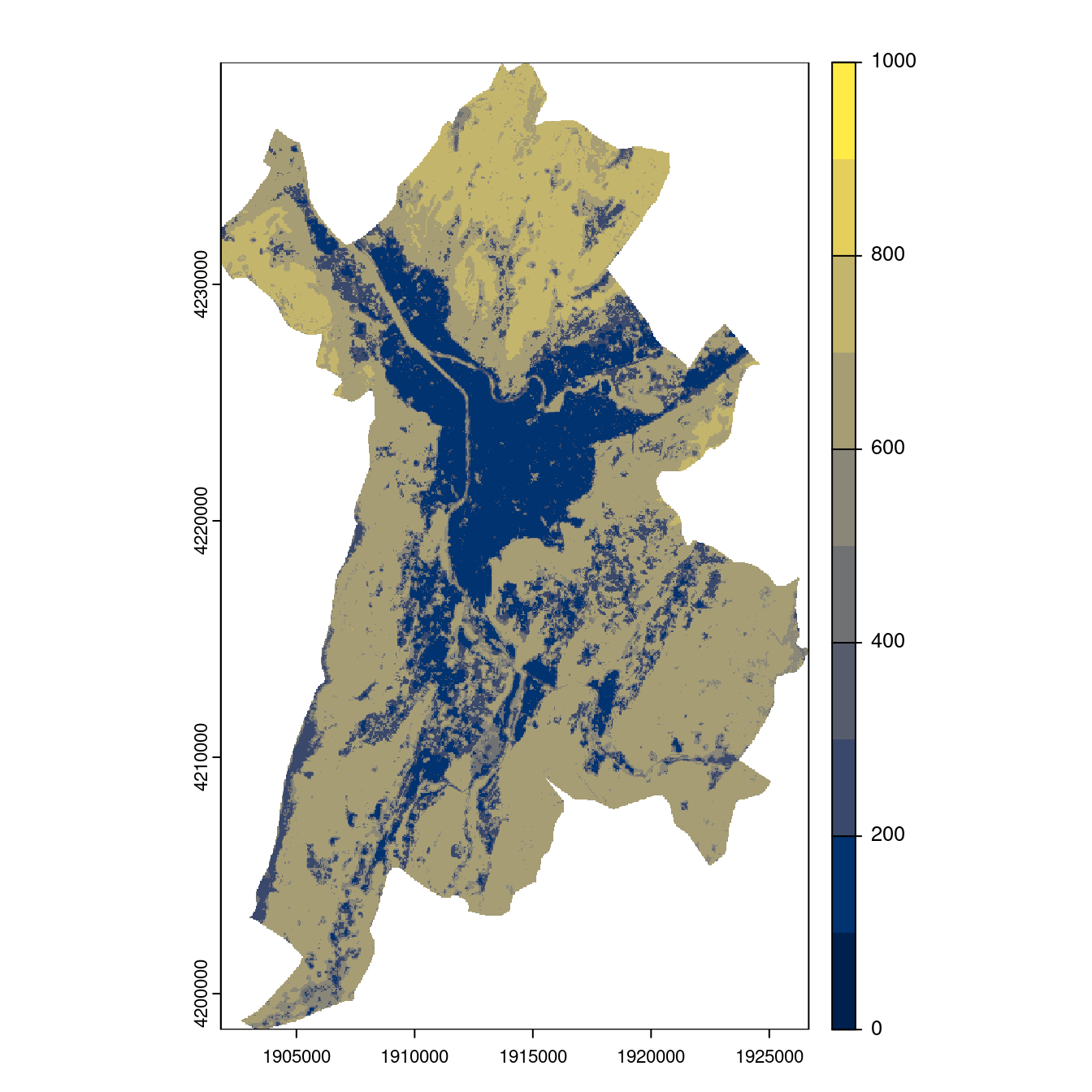 Projection des distributions potentielles contemporaine et futures jusqu'à l'horizon 2100 sous le scénario SSP5-8.5 (modèle d'ensemble, GCM IPSL).