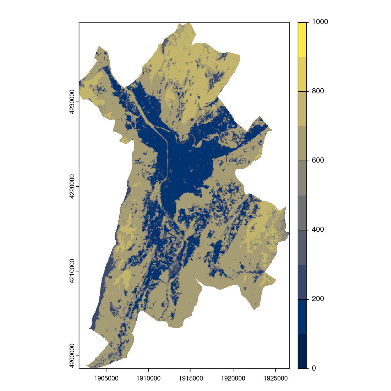 Projection des distributions potentielles contemporaine et futures jusqu'à l'horizon 2100 sous le scénario SSP5-8.5 (modèle d'ensemble, GCM IPSL).
