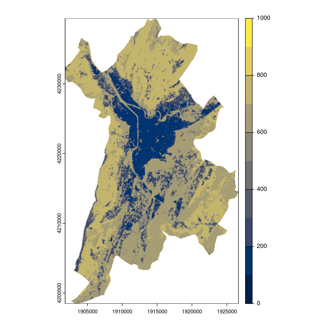 Projection des distributions potentielles contemporaine et futures jusqu'à l'horizon 2100 sous le scénario SSP5-8.5 (modèle d'ensemble, GCM IPSL).