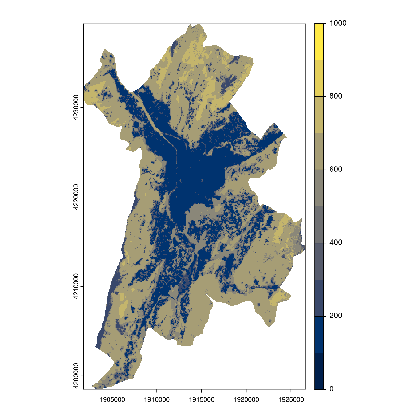 Projection des distributions potentielles contemporaine et futures jusqu'à l'horizon 2100 sous le scénario SSP5-8.5 (modèle d'ensemble, GCM IPSL).