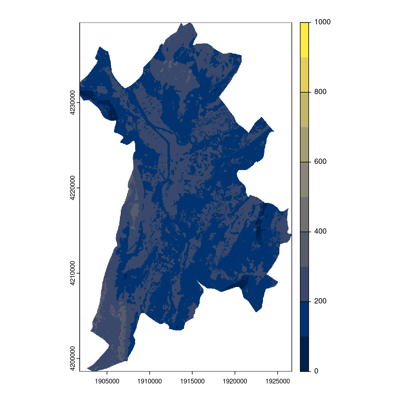 Projection des distributions potentielles contemporaine et futures jusqu'à l'horizon 2100 sous le scénario SSP5-8.5 (modèle d'ensemble, GCM IPSL).