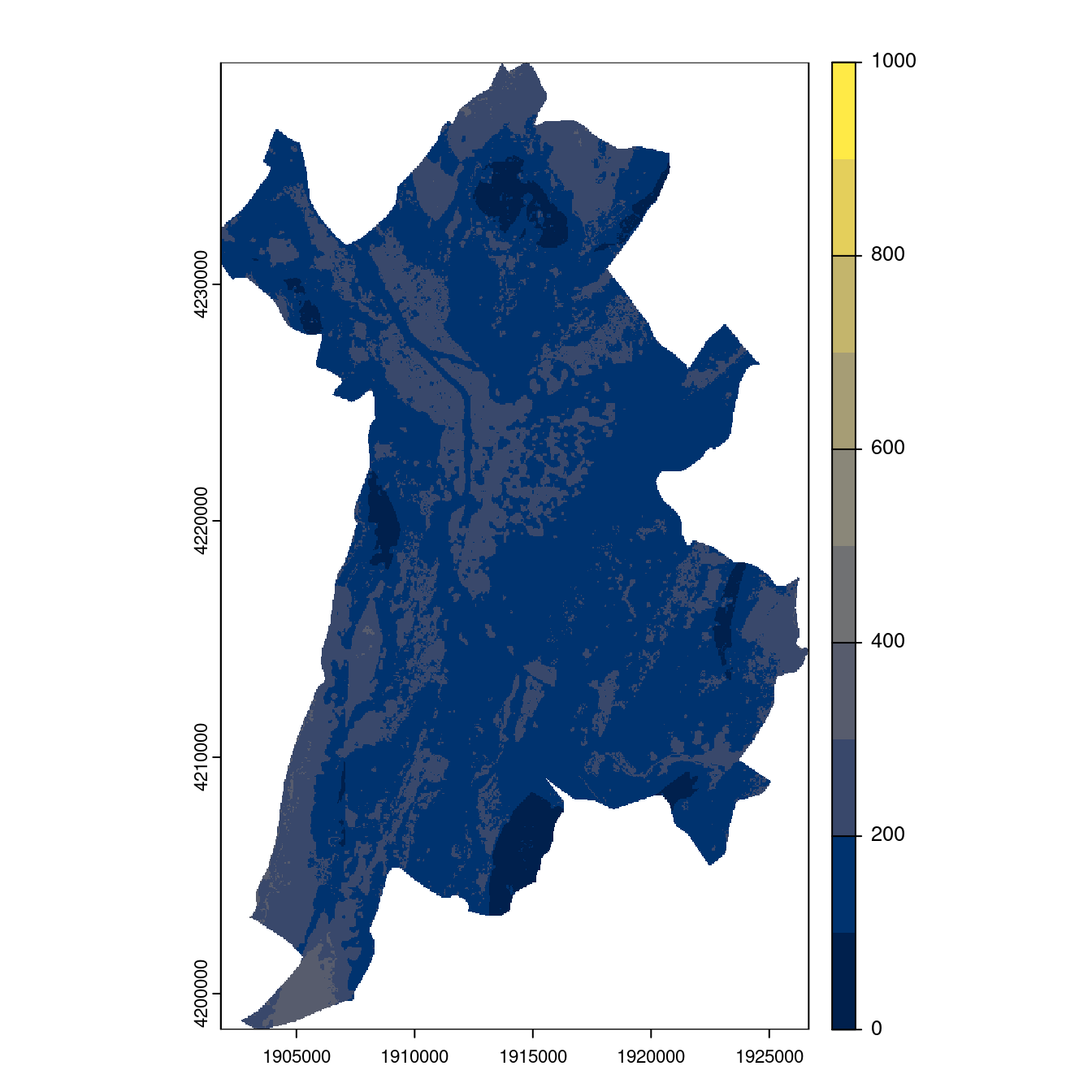 Projection des distributions potentielles contemporaine et futures jusqu'à l'horizon 2100 sous le scénario SSP5-8.5 (modèle d'ensemble, GCM IPSL).
