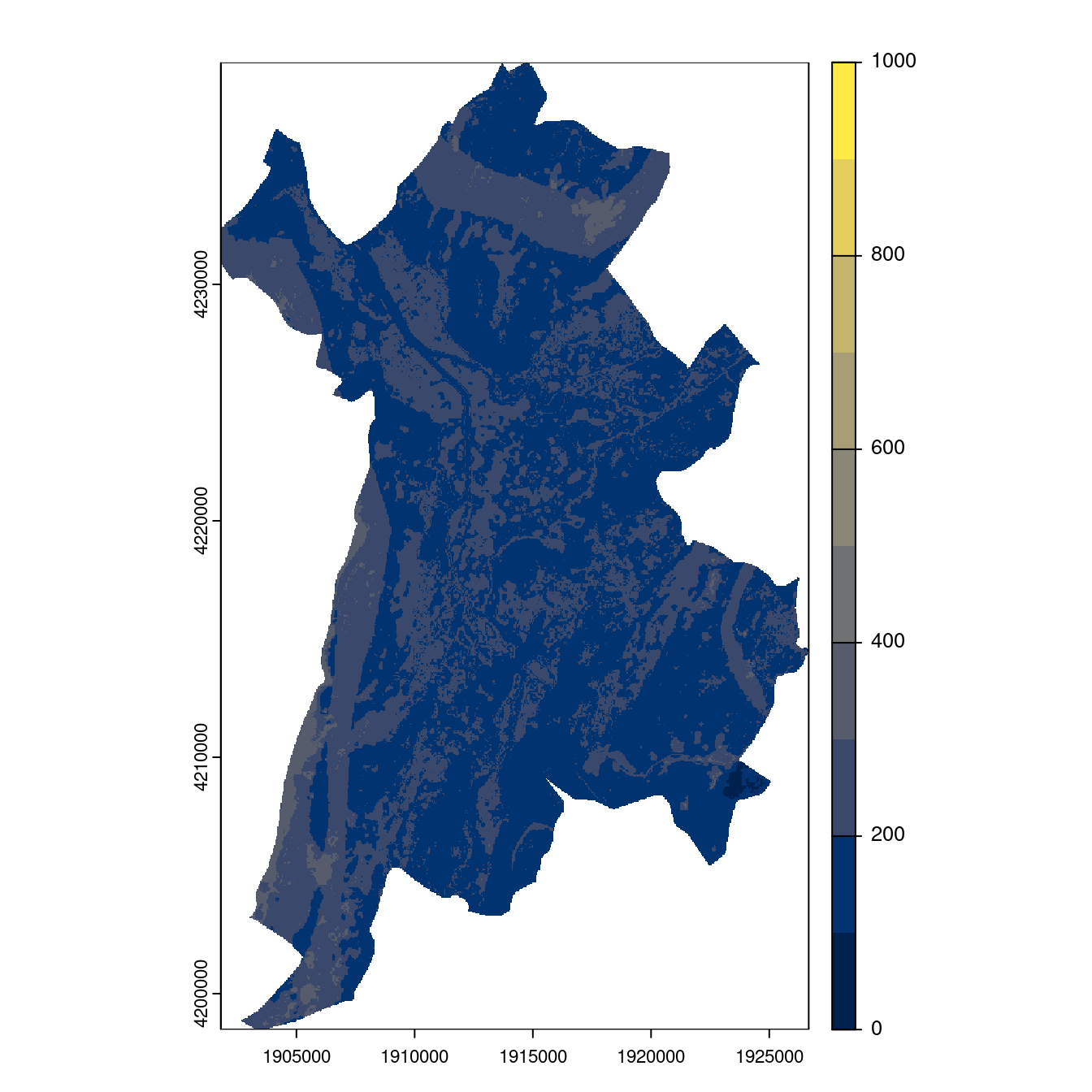 Projection des distributions potentielles contemporaine et futures jusqu'à l'horizon 2100 sous le scénario SSP5-8.5 (modèle d'ensemble, GCM IPSL).