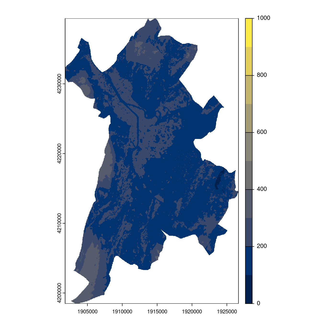 Projection des distributions potentielles contemporaine et futures jusqu'à l'horizon 2100 sous le scénario SSP5-8.5 (modèle d'ensemble, GCM IPSL).