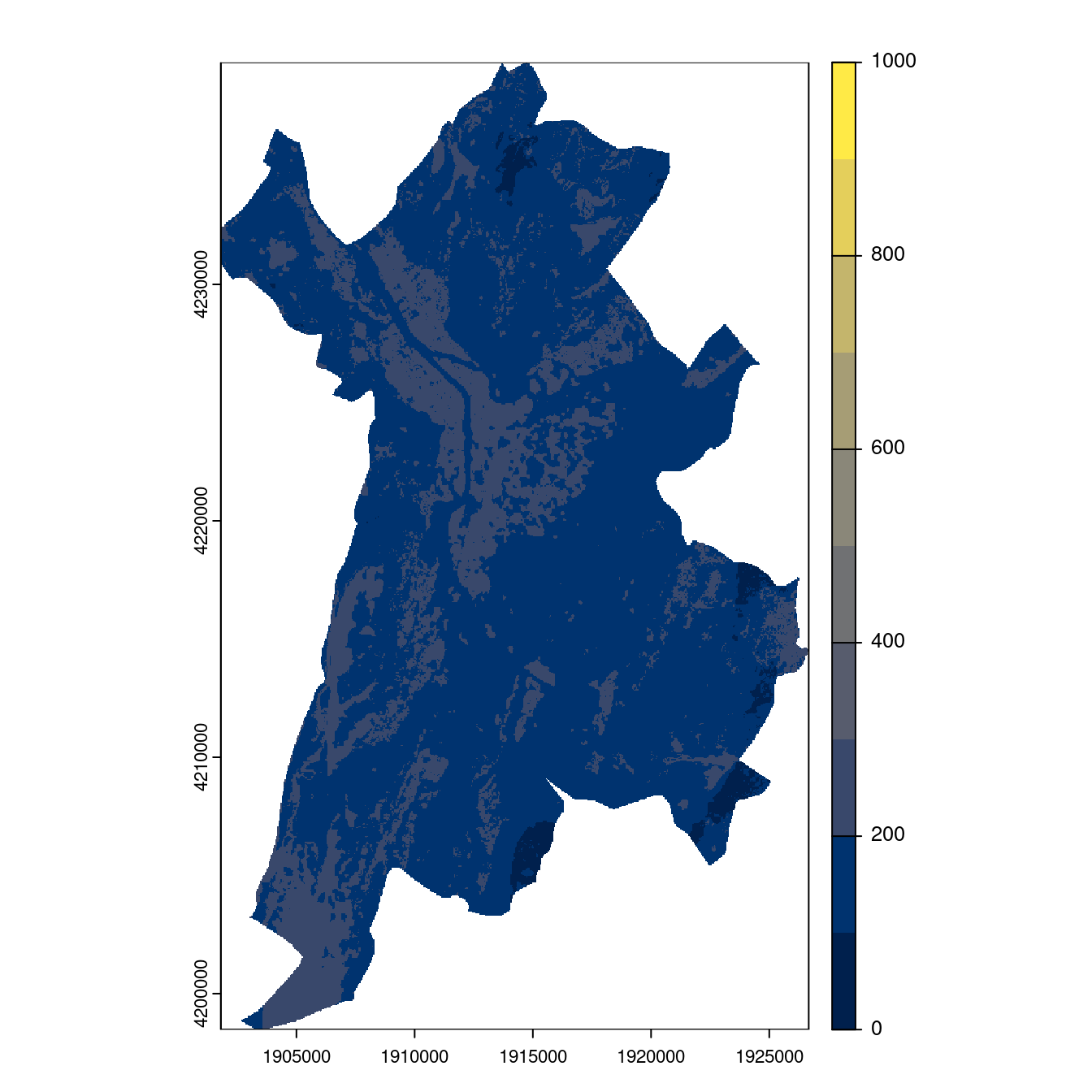 Projection des distributions potentielles contemporaine et futures jusqu'à l'horizon 2100 sous le scénario SSP5-8.5 (modèle d'ensemble, GCM IPSL).