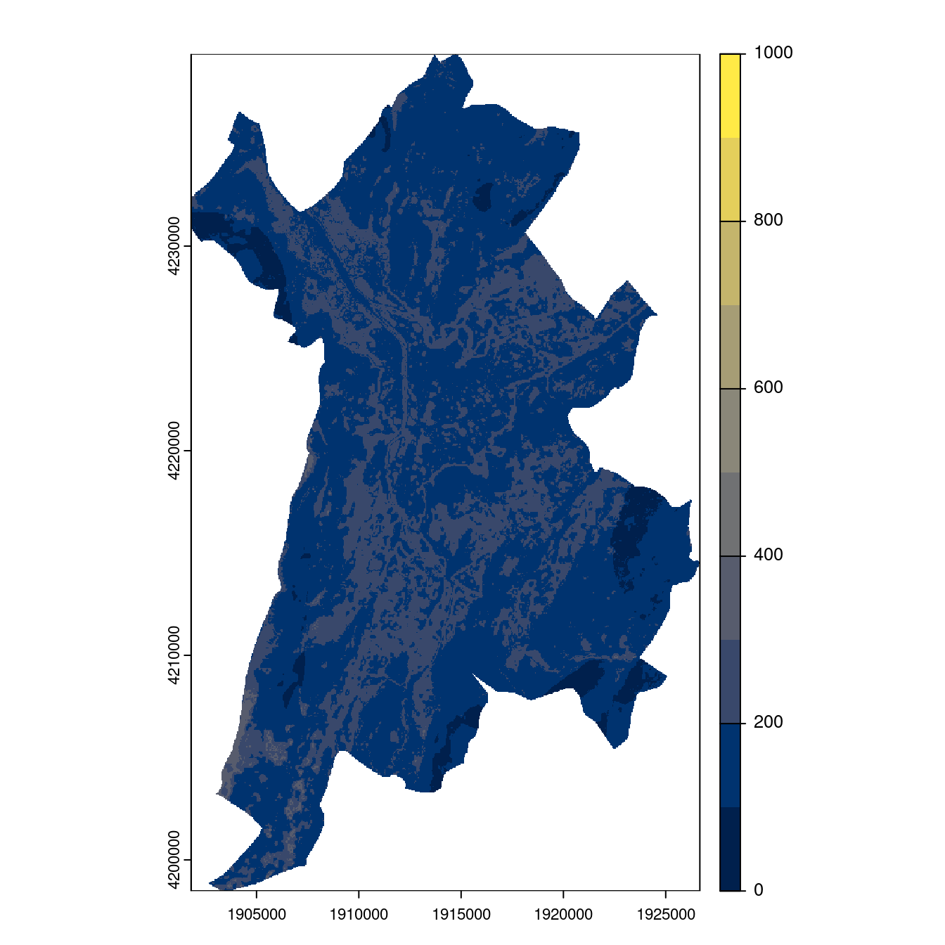 Projection des distributions potentielles contemporaine et futures jusqu'à l'horizon 2100 sous le scénario SSP5-8.5 (modèle d'ensemble, GCM IPSL).