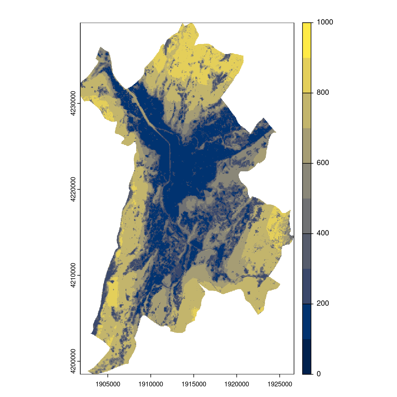 Projection des distributions potentielles contemporaine et futures jusqu'à l'horizon 2100 sous le scénario SSP5-8.5 (modèle d'ensemble, GCM IPSL).