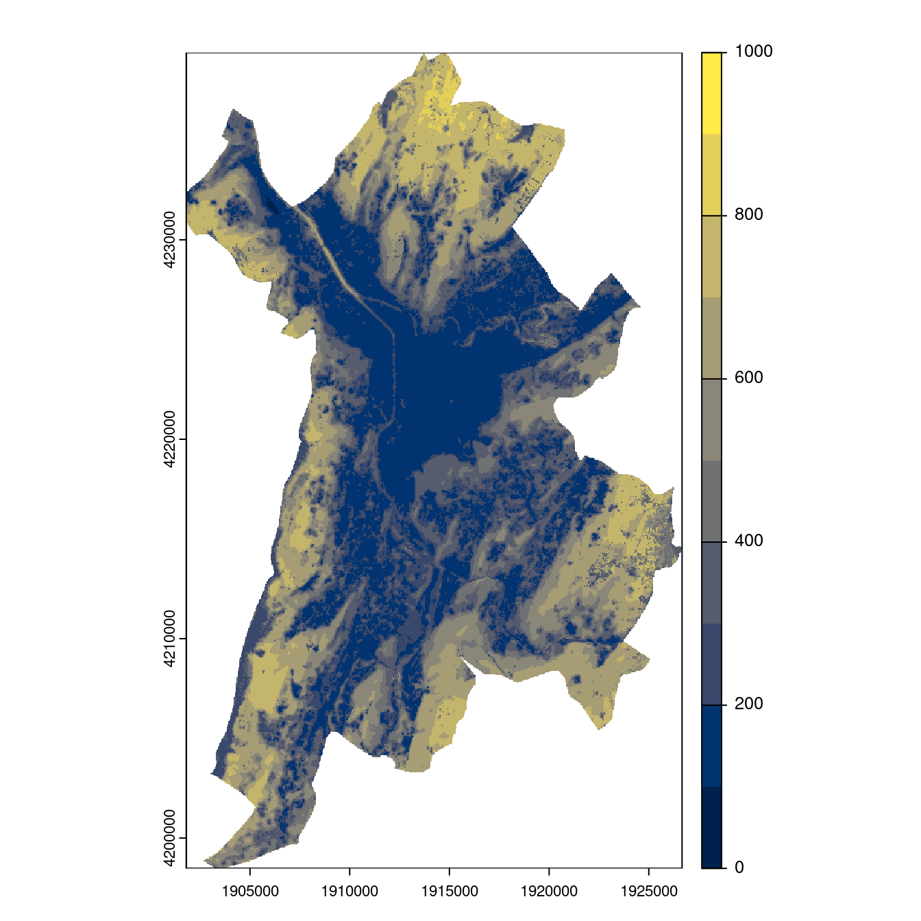 Projection des distributions potentielles contemporaine et futures jusqu'à l'horizon 2100 sous le scénario SSP5-8.5 (modèle d'ensemble, GCM IPSL).