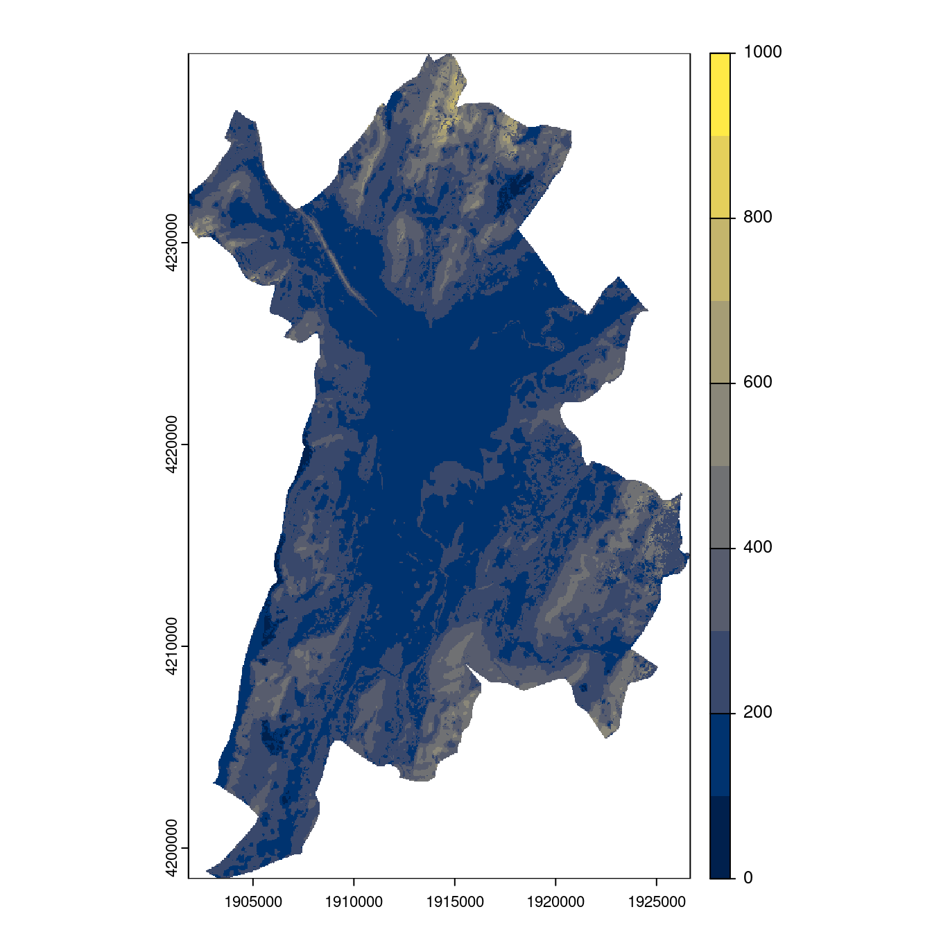 Projection des distributions potentielles contemporaine et futures jusqu'à l'horizon 2100 sous le scénario SSP5-8.5 (modèle d'ensemble, GCM IPSL).
