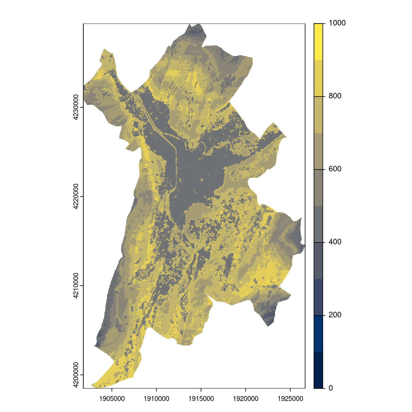 Projection des distributions potentielles contemporaine et futures jusqu'à l'horizon 2100 sous le scénario SSP5-8.5 (modèle d'ensemble, GCM IPSL).