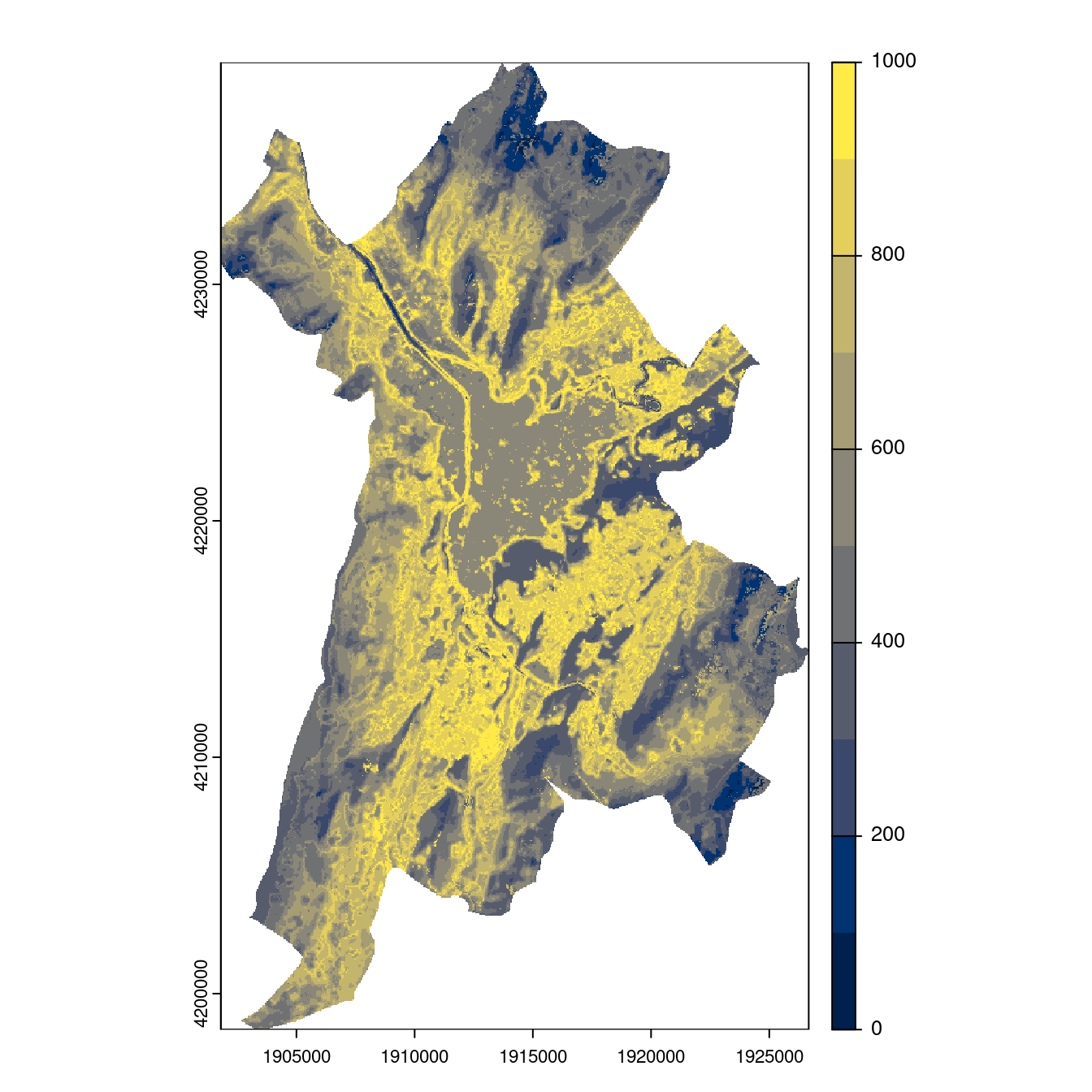 Projection des distributions potentielles contemporaine et futures jusqu'à l'horizon 2100 sous le scénario SSP5-8.5 (modèle d'ensemble, GCM IPSL).