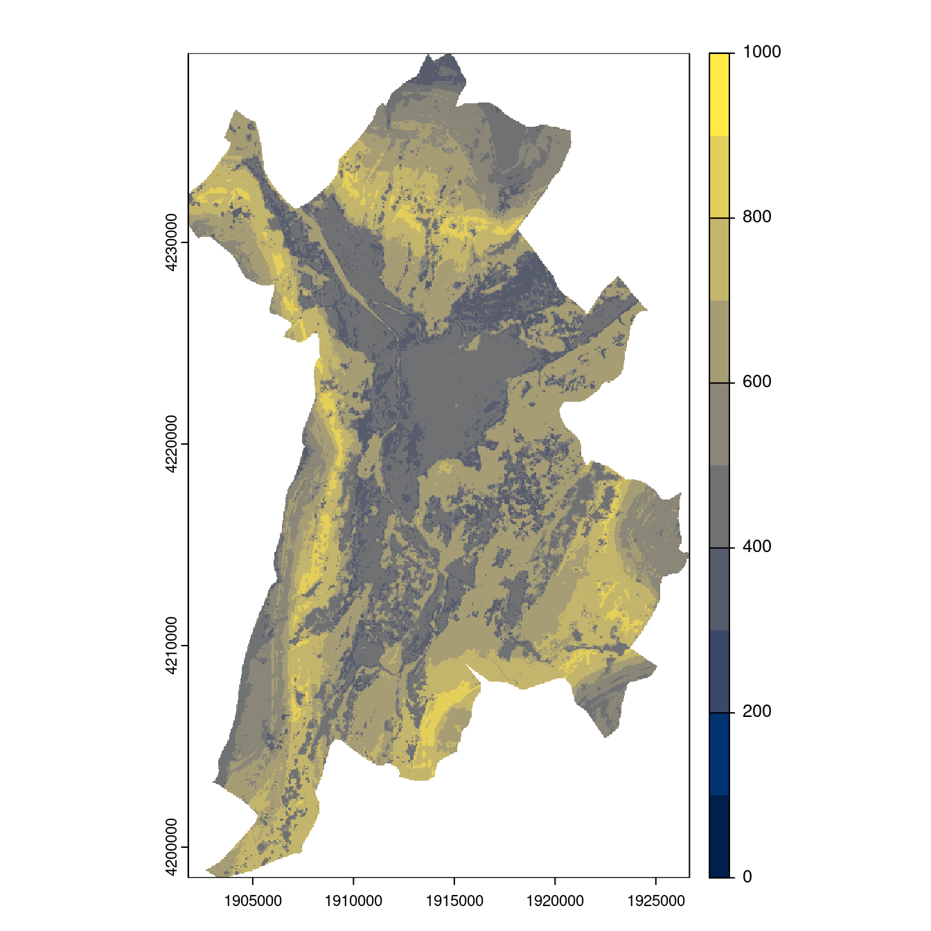 Projection des distributions potentielles contemporaine et futures jusqu'à l'horizon 2100 sous le scénario SSP5-8.5 (modèle d'ensemble, GCM IPSL).