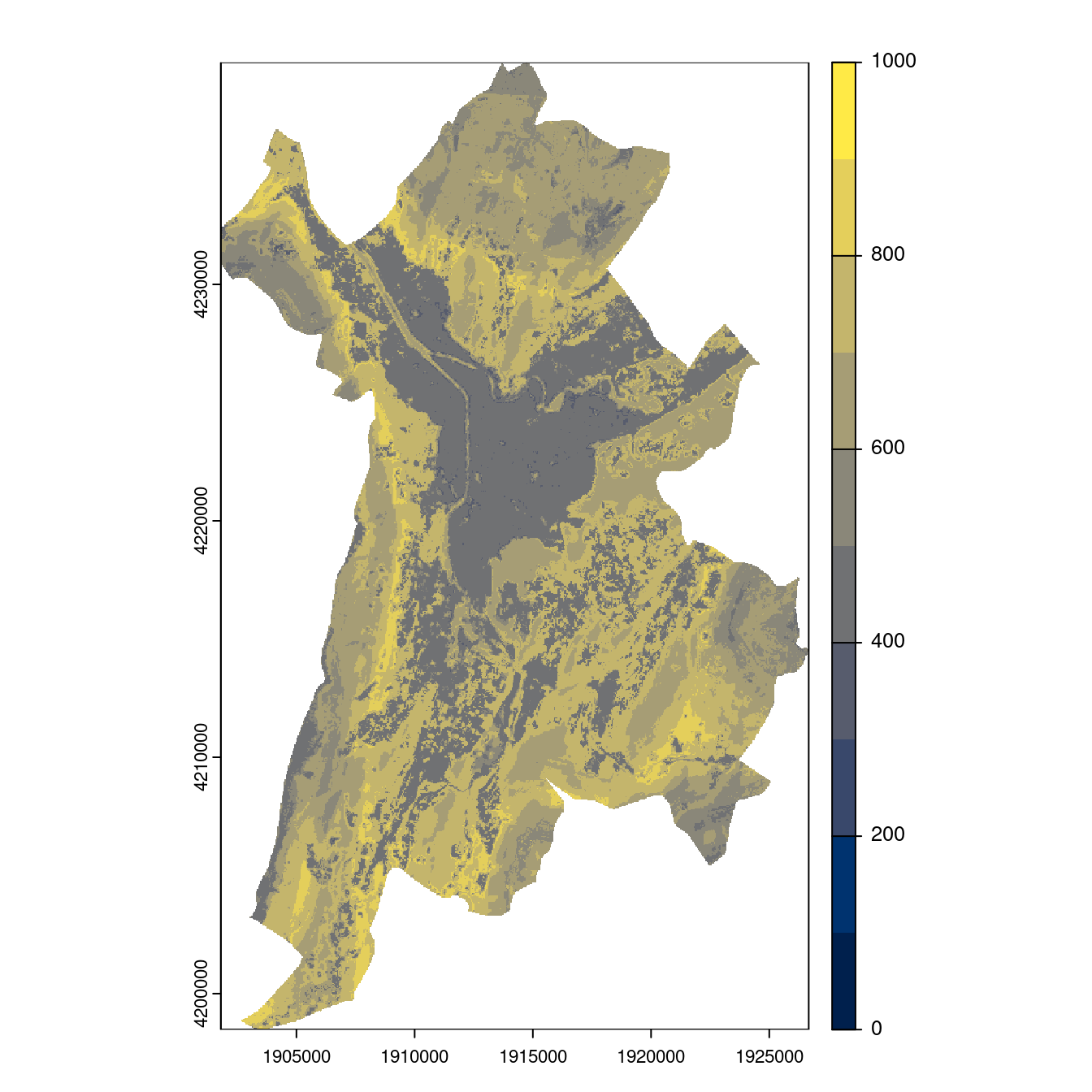 Projection des distributions potentielles contemporaine et futures jusqu'à l'horizon 2100 sous le scénario SSP5-8.5 (modèle d'ensemble, GCM IPSL).