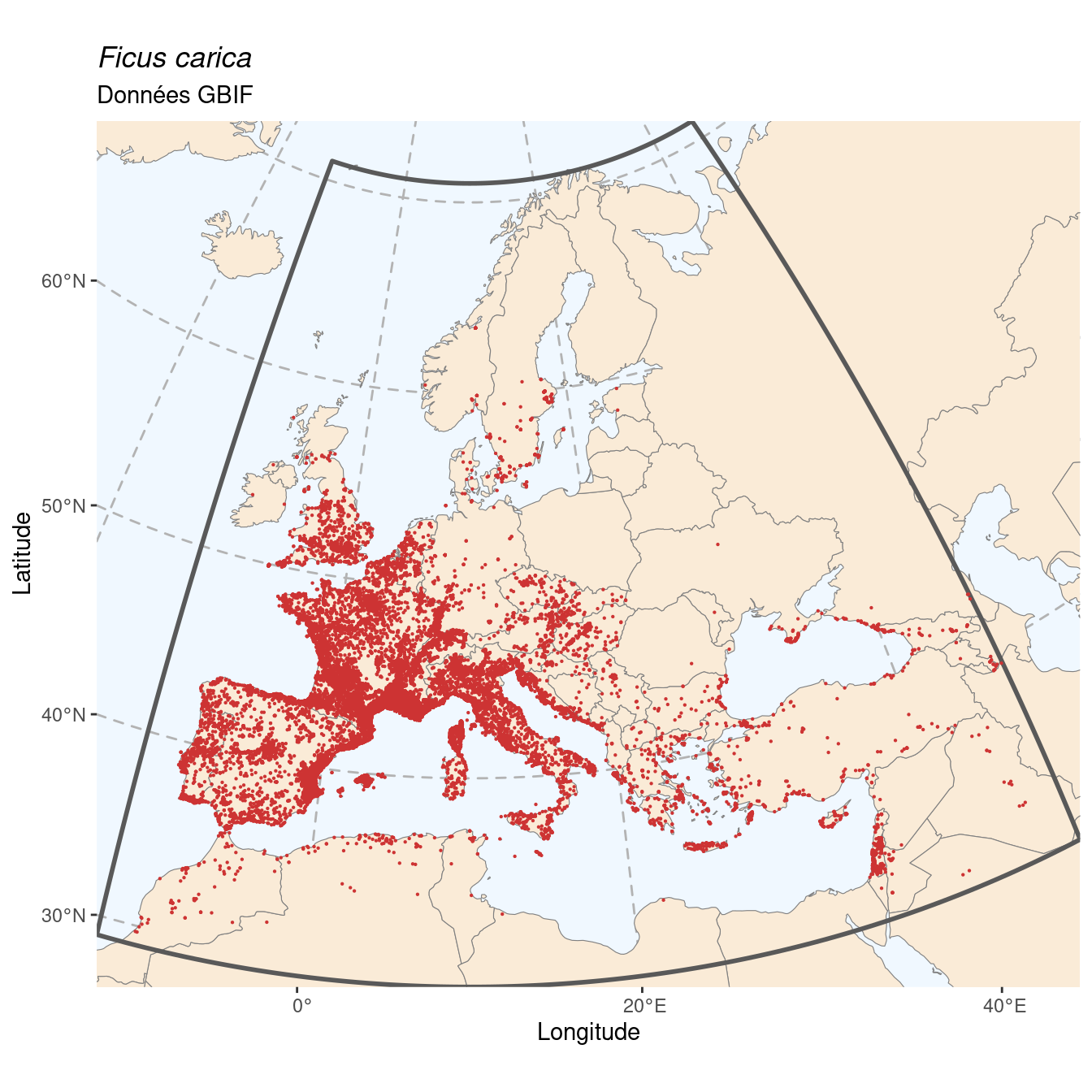 Occurrence de Ficus carica dans la région d'endémisme.