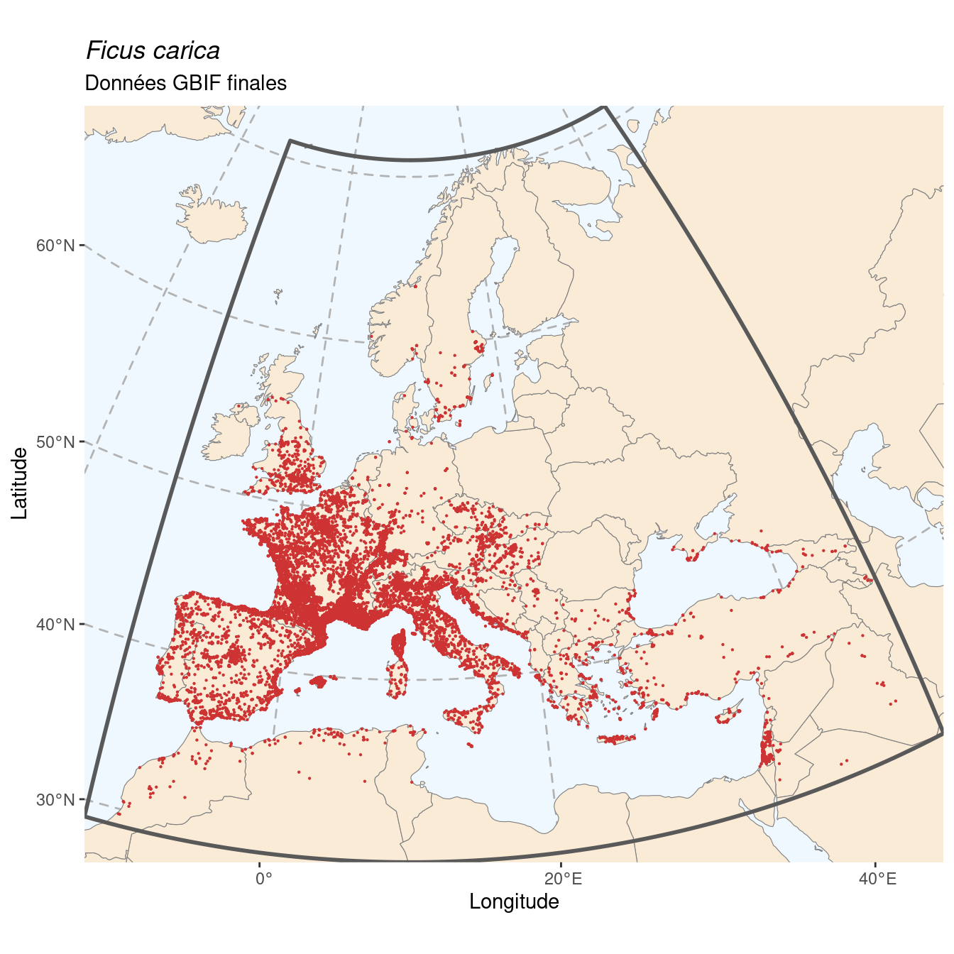 Occurrence de Ficus carica dans la région d'endémisme après sous-échantillonnage éventuel.
