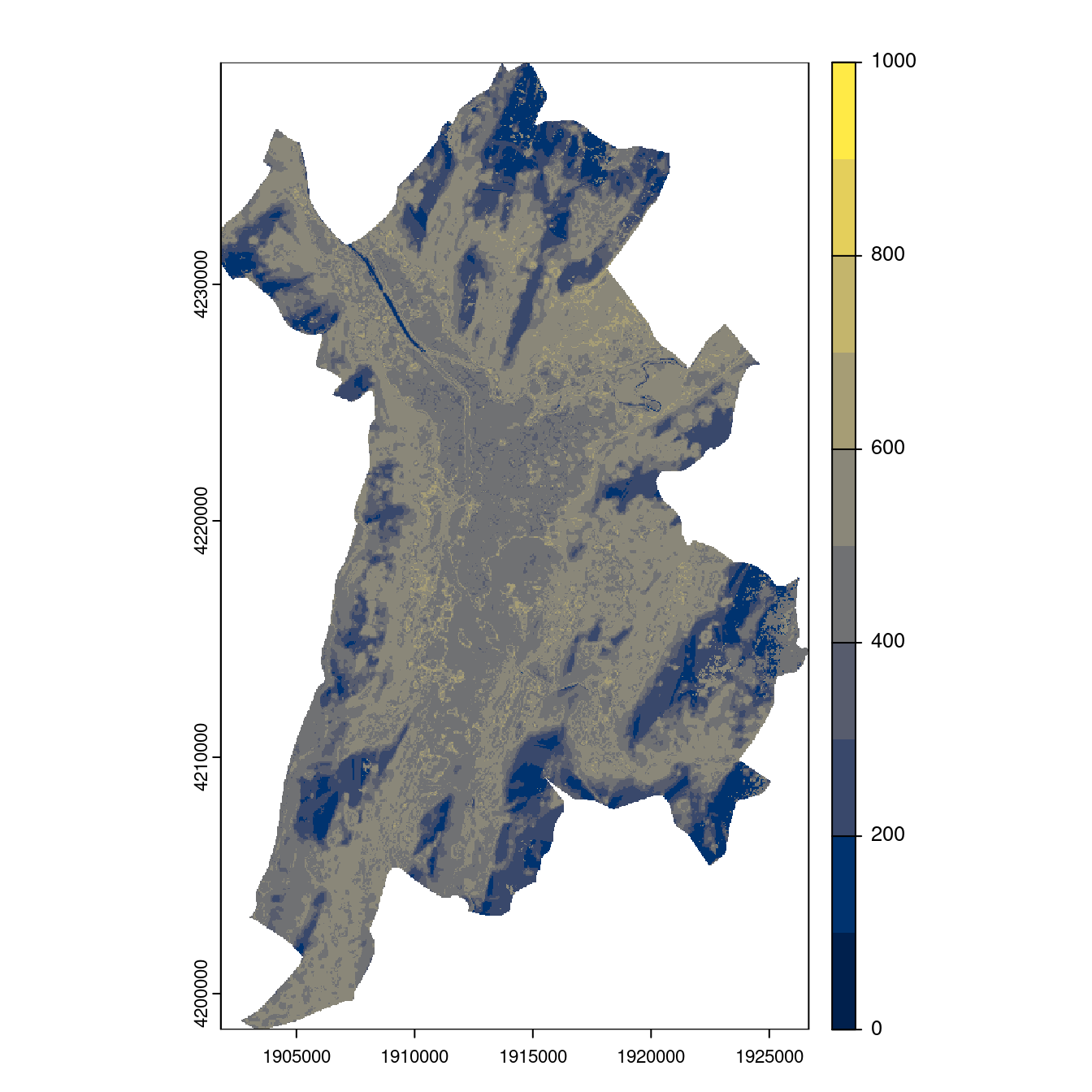 Projection des distributions potentielles contemporaine et futures jusqu'à l'horizon 2100 sous le scénario SSP5-8.5 (modèle d'ensemble, GCM IPSL).