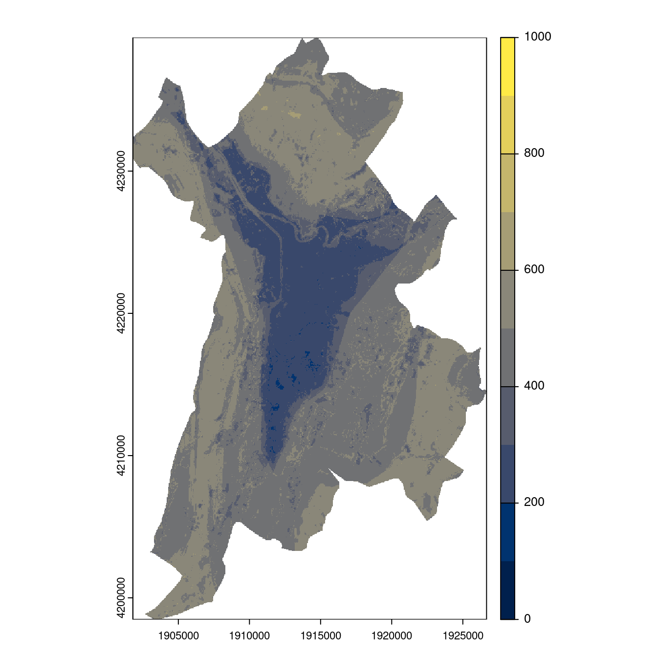 Projection des distributions potentielles contemporaine et futures jusqu'à l'horizon 2100 sous le scénario SSP5-8.5 (modèle d'ensemble, GCM IPSL).