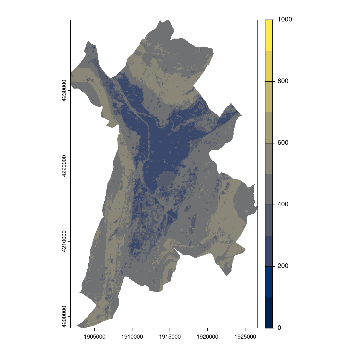 Projection des distributions potentielles contemporaine et futures jusqu'à l'horizon 2100 sous le scénario SSP5-8.5 (modèle d'ensemble, GCM IPSL).