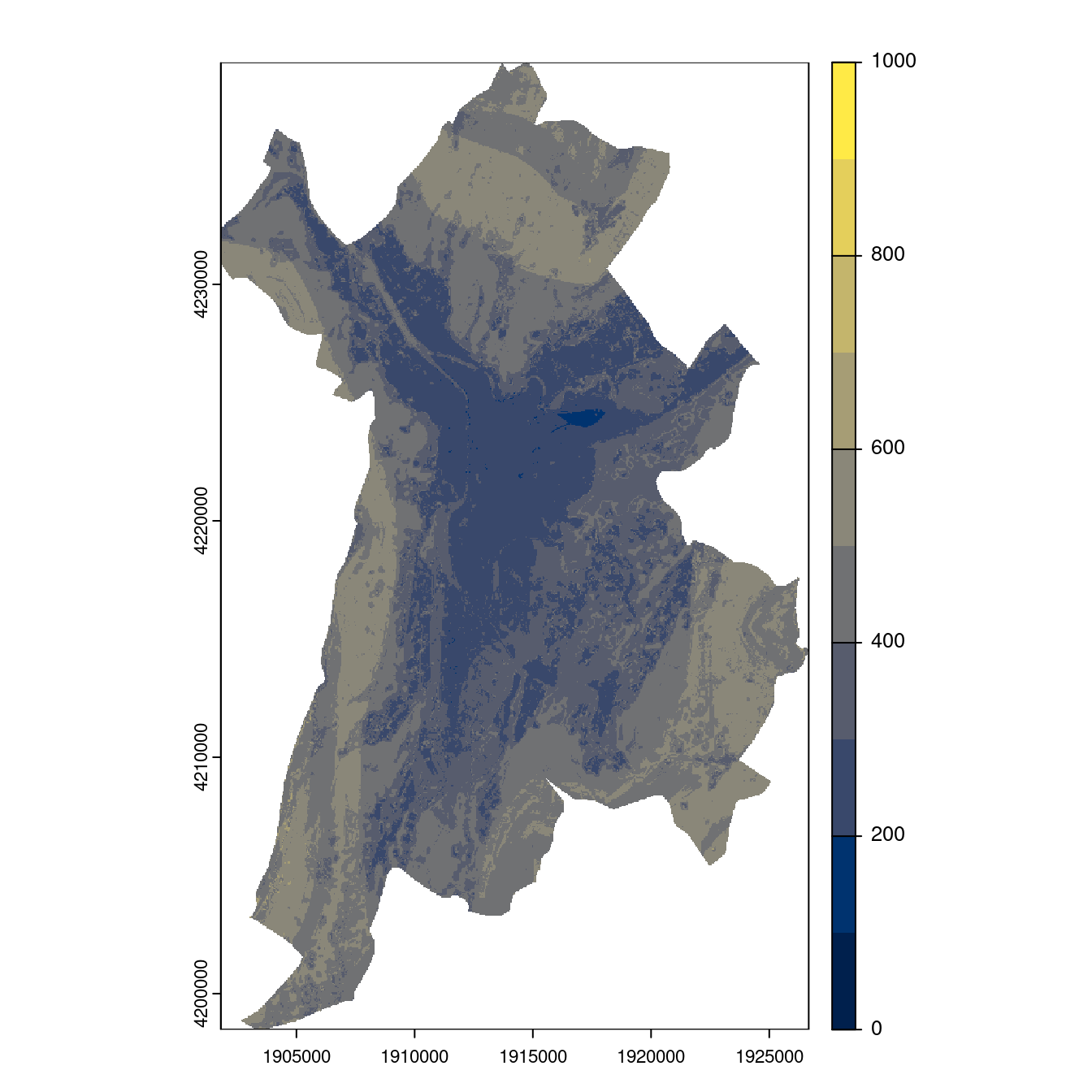 Projection des distributions potentielles contemporaine et futures jusqu'à l'horizon 2100 sous le scénario SSP5-8.5 (modèle d'ensemble, GCM IPSL).