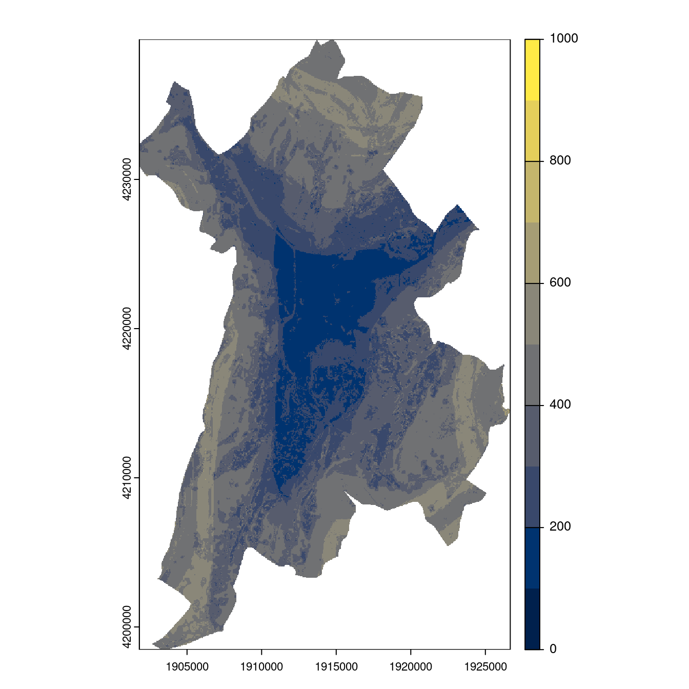 Projection des distributions potentielles contemporaine et futures jusqu'à l'horizon 2100 sous le scénario SSP5-8.5 (modèle d'ensemble, GCM IPSL).