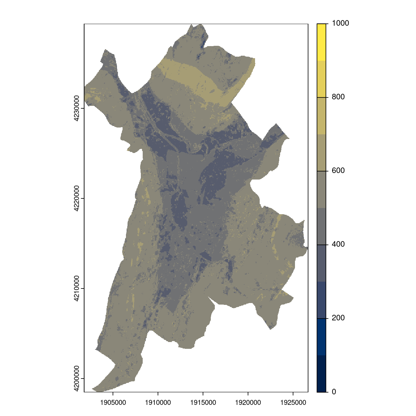 Projection des distributions potentielles contemporaine et futures jusqu'à l'horizon 2100 sous le scénario SSP5-8.5 (modèle d'ensemble, GCM IPSL).