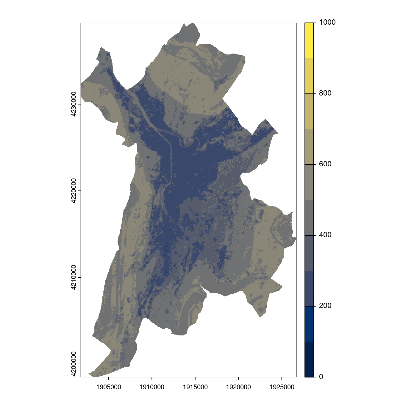 Projection des distributions potentielles contemporaine et futures jusqu'à l'horizon 2100 sous le scénario SSP5-8.5 (modèle d'ensemble, GCM IPSL).