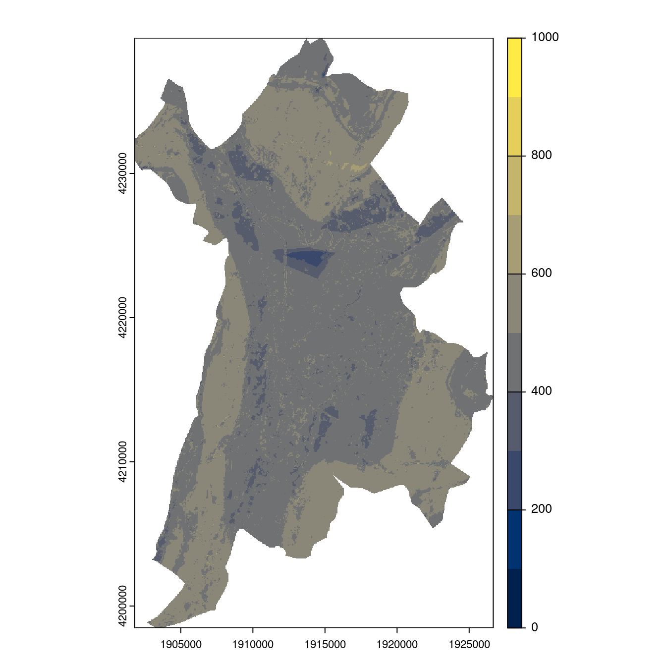 Projection des distributions potentielles contemporaine et futures jusqu'à l'horizon 2100 sous le scénario SSP5-8.5 (modèle d'ensemble, GCM IPSL).
