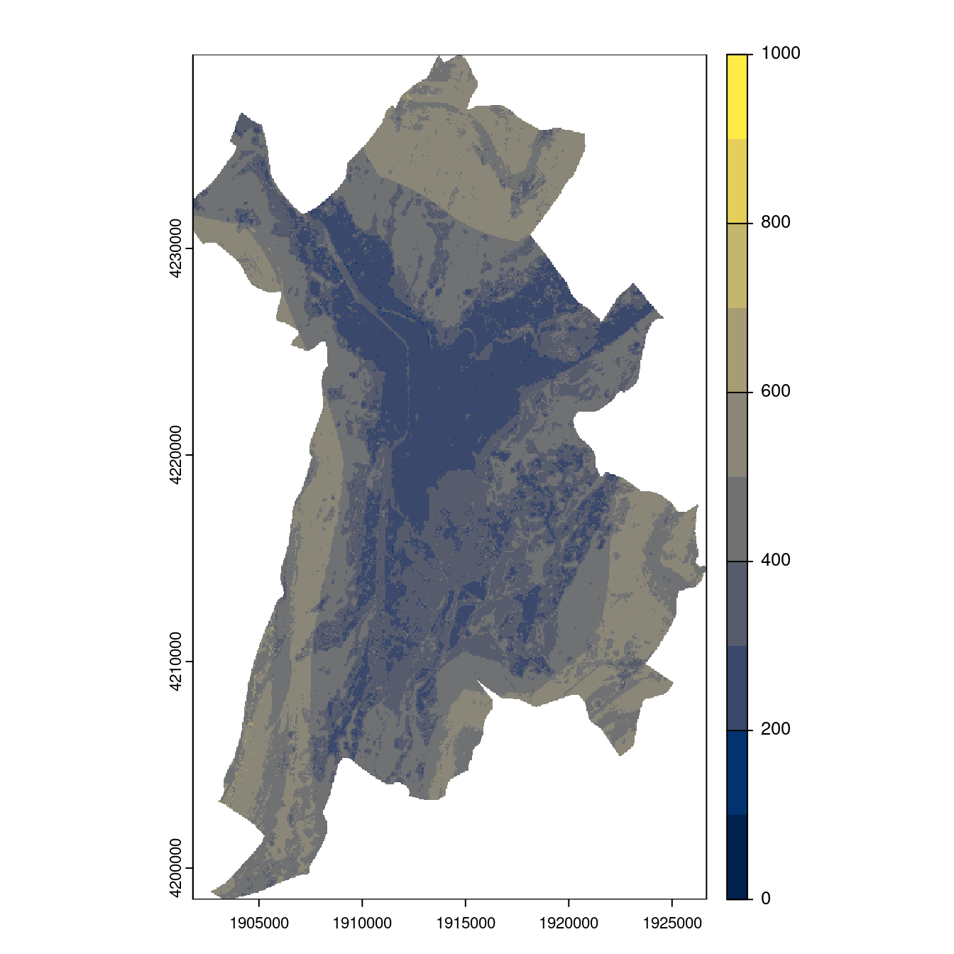 Projection des distributions potentielles contemporaine et futures jusqu'à l'horizon 2100 sous le scénario SSP5-8.5 (modèle d'ensemble, GCM IPSL).
