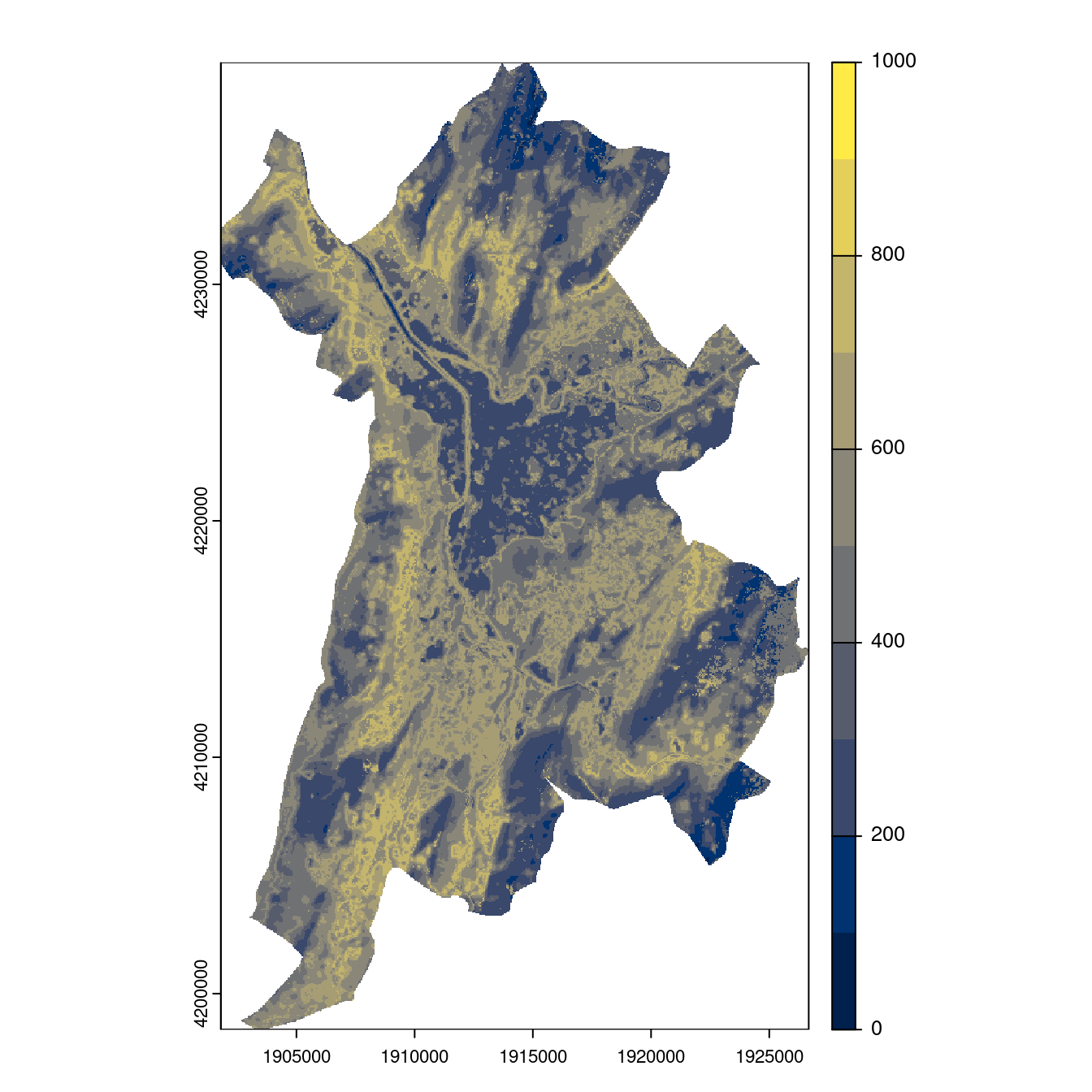 Projection des distributions potentielles contemporaine et futures jusqu'à l'horizon 2100 sous le scénario SSP5-8.5 (modèle d'ensemble, GCM IPSL).